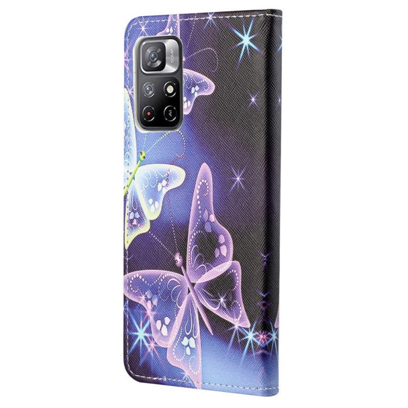 Lærdeksel Folio Deksel Xiaomi Redmi Note 11 / Poco M4 Pro 5g Mobildeksel Butterflies Design