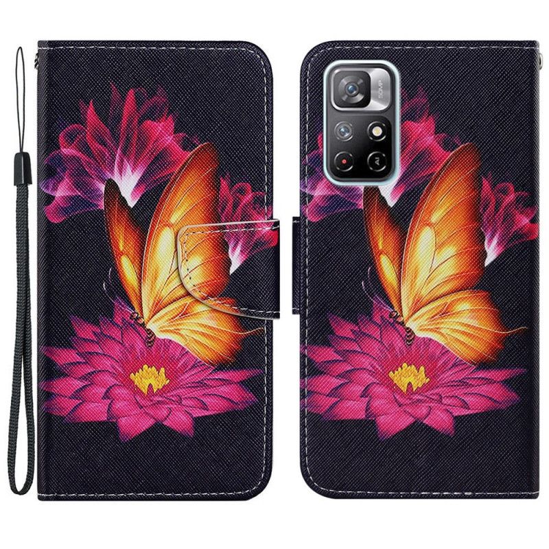 Lærdeksel Folio Deksel Xiaomi Redmi Note 11 / Poco M4 Pro 5g Mobildeksel Butterfly And Lotus