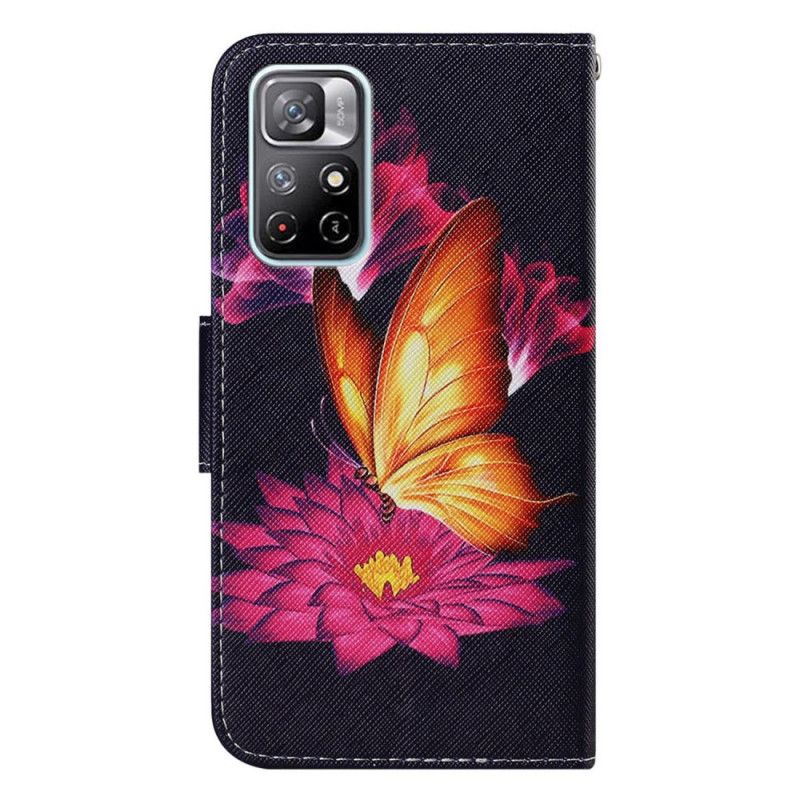 Lærdeksel Folio Deksel Xiaomi Redmi Note 11 / Poco M4 Pro 5g Mobildeksel Butterfly And Lotus