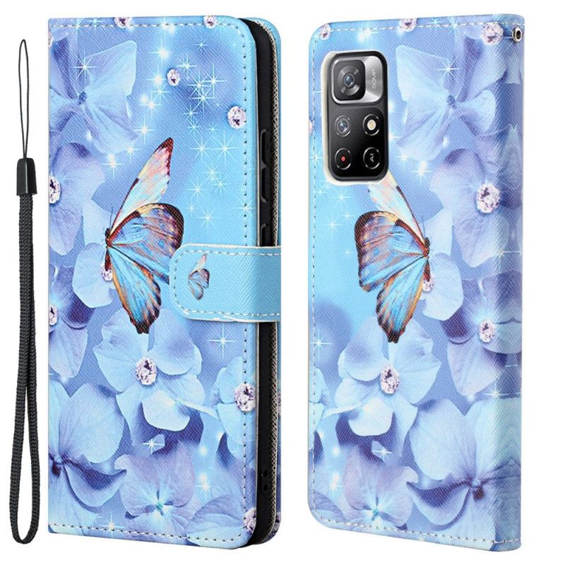 Lærdeksel Folio Deksel Xiaomi Redmi Note 11 / Poco M4 Pro 5g Mobildeksel Diamond Strappy Butterflies