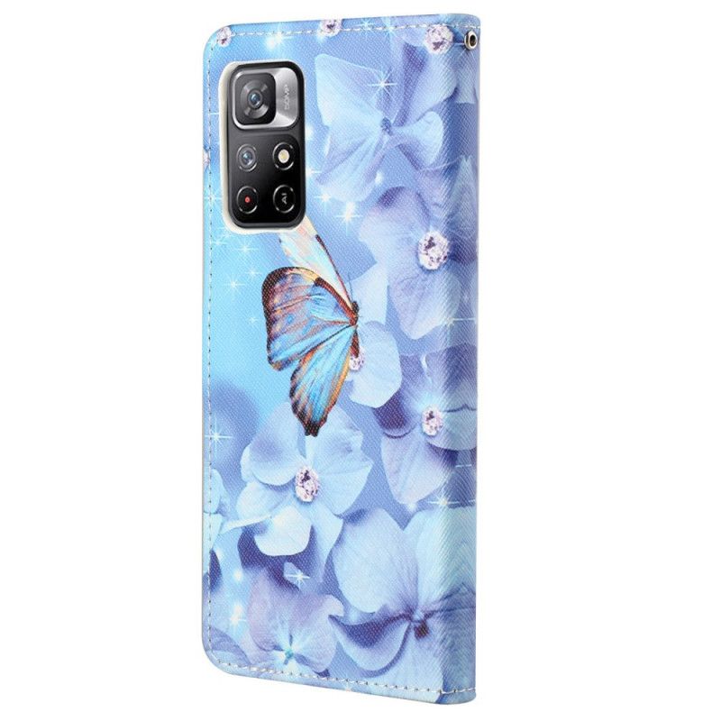 Lærdeksel Folio Deksel Xiaomi Redmi Note 11 / Poco M4 Pro 5g Mobildeksel Diamond Strappy Butterflies