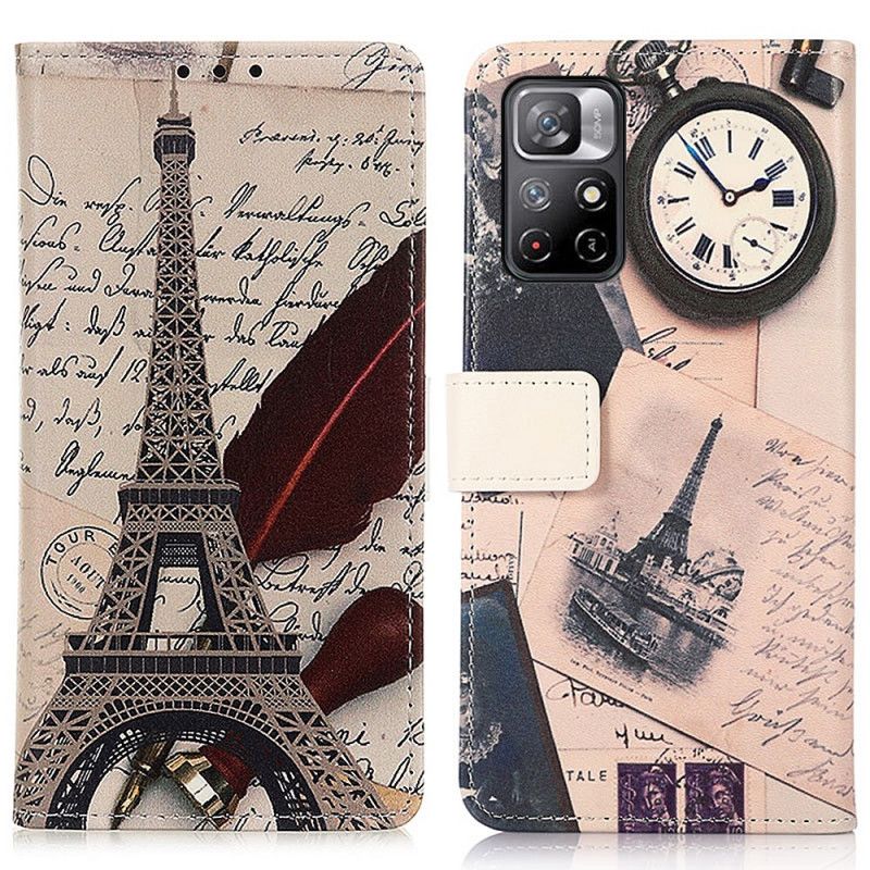 Lærdeksel Folio Deksel Xiaomi Redmi Note 11 / Poco M4 Pro 5g Mobildeksel Eiffeltårnet Til Poeten