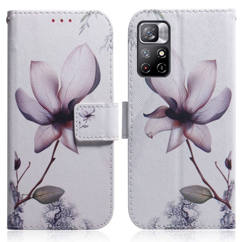 Lærdeksel Folio Deksel Xiaomi Redmi Note 11 / Poco M4 Pro 5g Mobildeksel Gammel Rosa Blomst