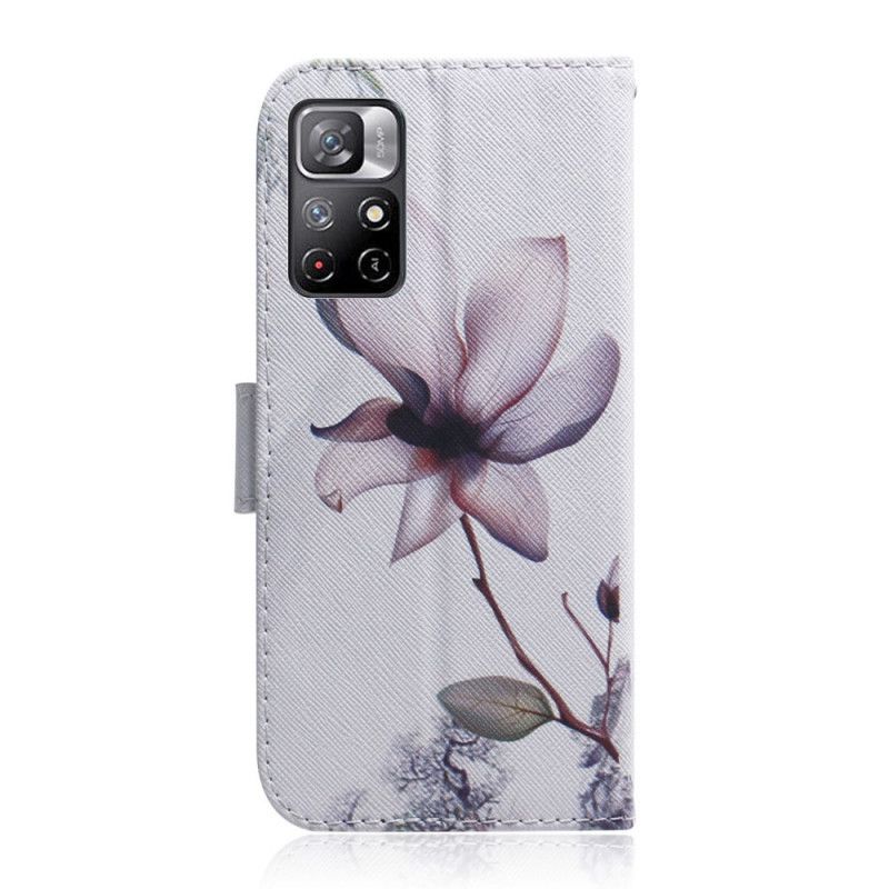 Lærdeksel Folio Deksel Xiaomi Redmi Note 11 / Poco M4 Pro 5g Mobildeksel Gammel Rosa Blomst