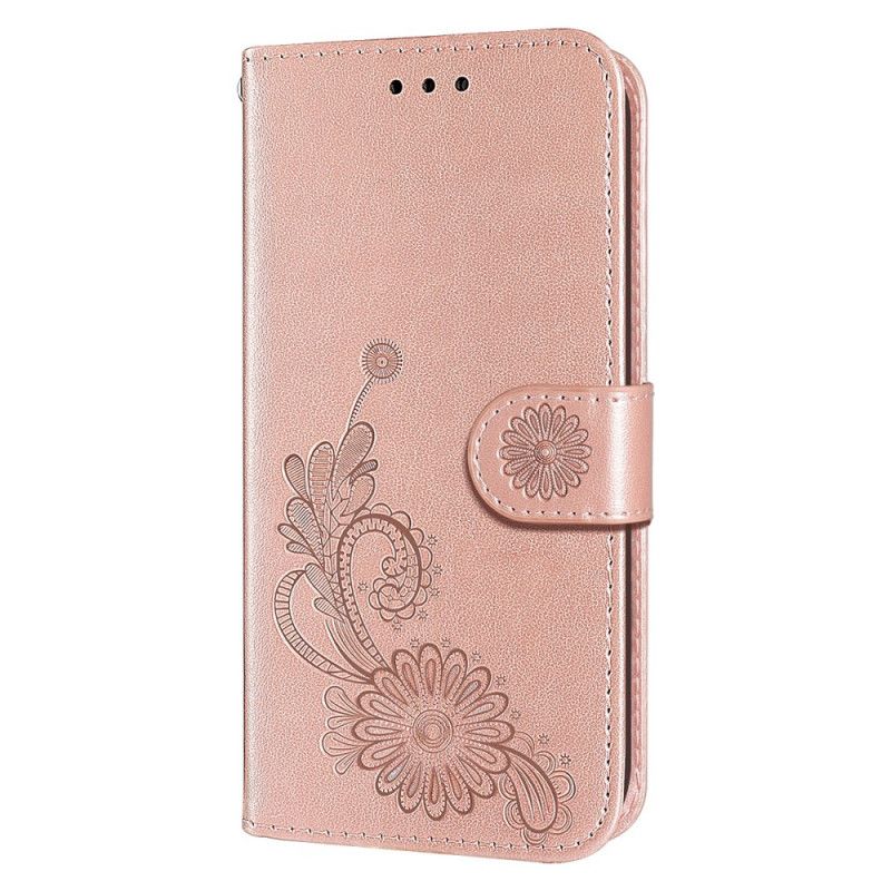 Lærdeksel Folio Deksel Xiaomi Redmi Note 11 / Poco M4 Pro 5g Mobildeksel Lace And Lotus Strappy