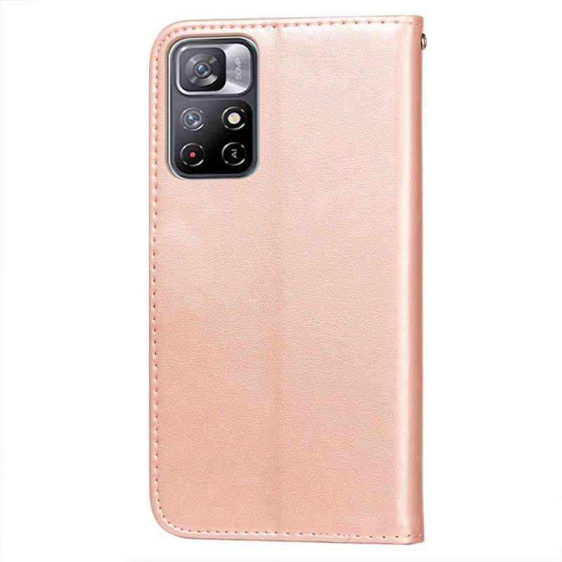 Lærdeksel Folio Deksel Xiaomi Redmi Note 11 / Poco M4 Pro 5g Mobildeksel Lace And Lotus Strappy