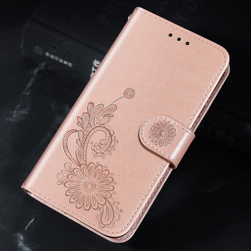 Lærdeksel Folio Deksel Xiaomi Redmi Note 11 / Poco M4 Pro 5g Mobildeksel Lace And Lotus Strappy