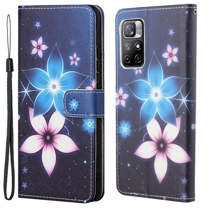 Lærdeksel Folio Deksel Xiaomi Redmi Note 11 / Poco M4 Pro 5g Mobildeksel Lunar Strappy Flowers