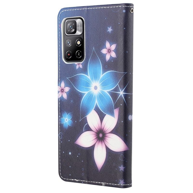 Lærdeksel Folio Deksel Xiaomi Redmi Note 11 / Poco M4 Pro 5g Mobildeksel Lunar Strappy Flowers