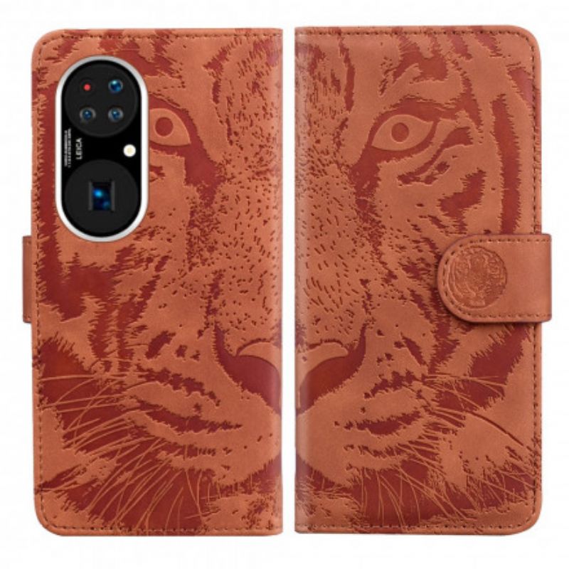 Folio Deksel Til Huawei P50 Tiger Face Print