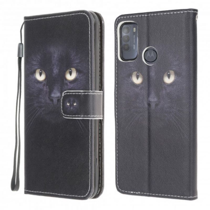 Folio Deksel Moto G50 Black Strappy Cat Eyes