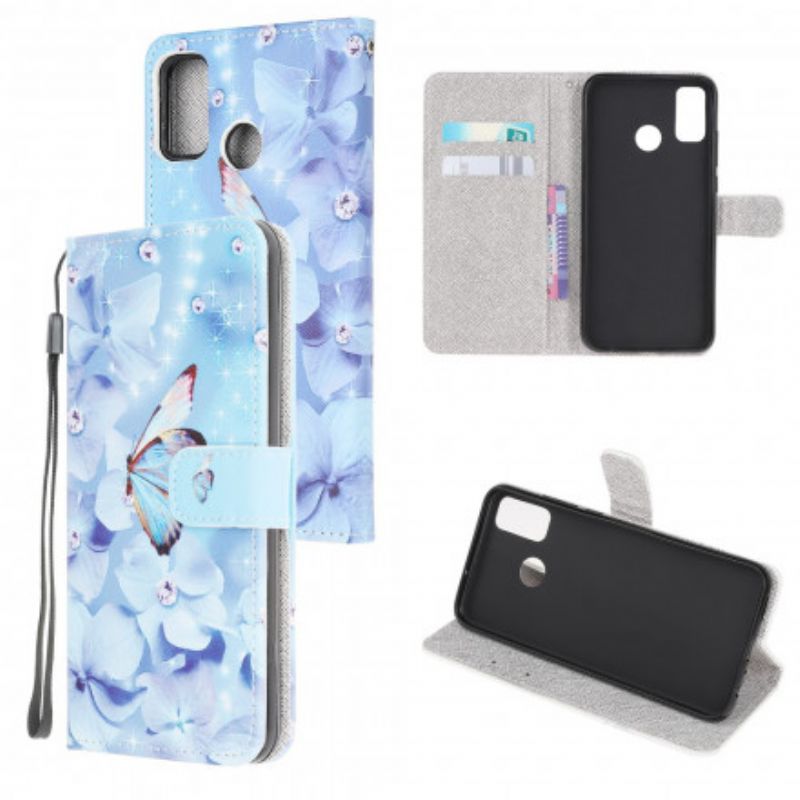 Folio Deksel Moto G50 Diamond Strappy Butterflies