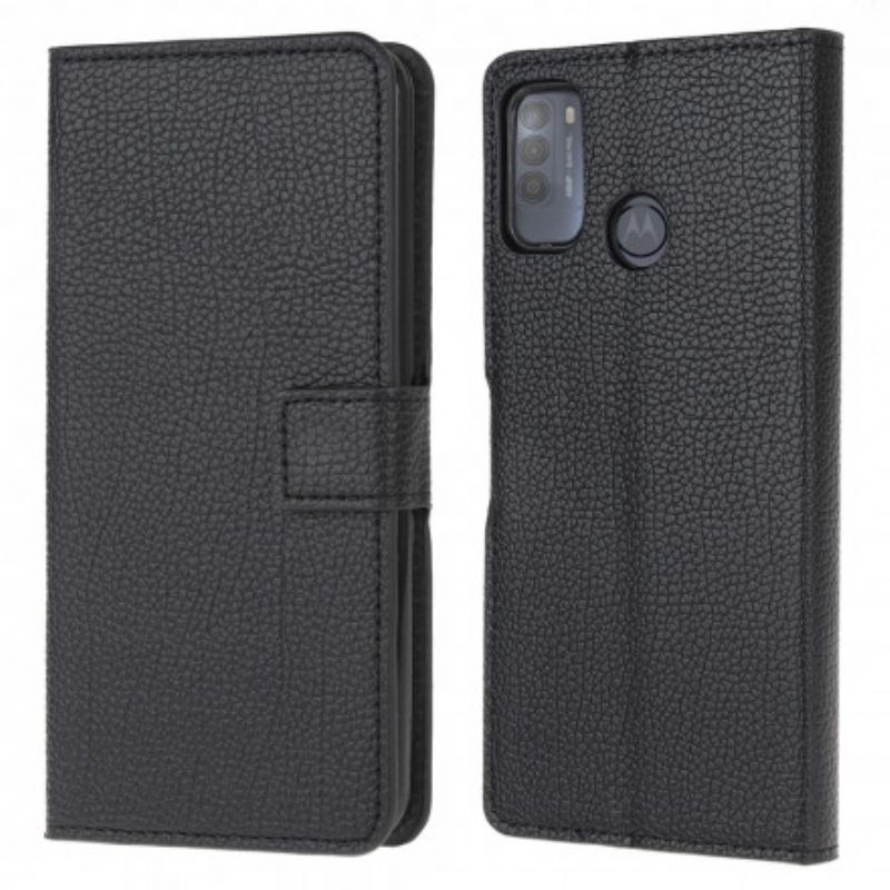 Folio Deksel Moto G50 Litchi Grain Leather Effect