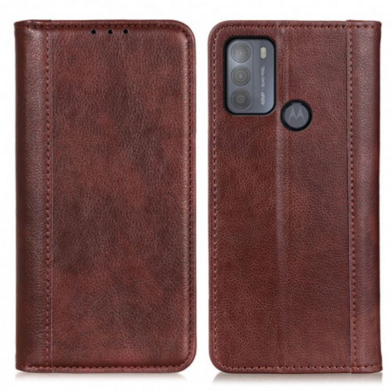 Folio Deksel Moto G50 Litchi Split Leather-versjon