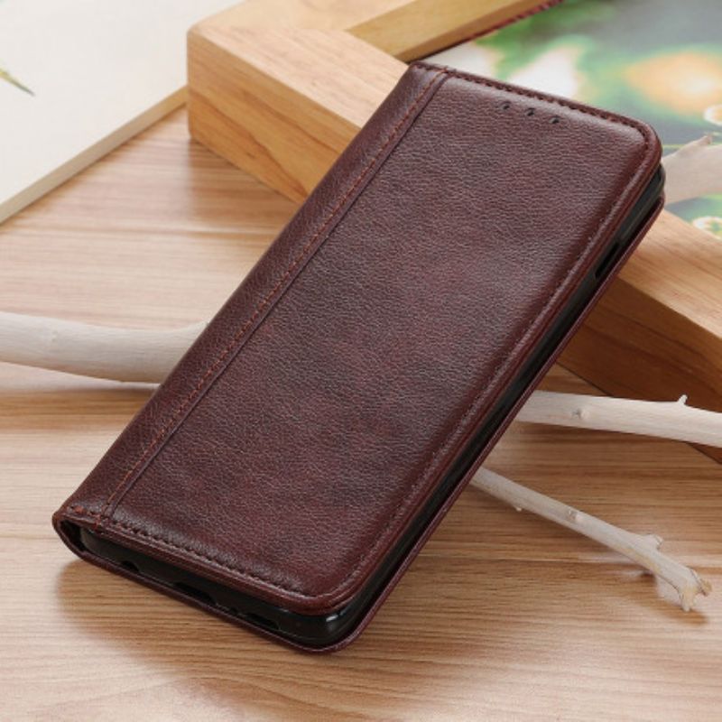 Folio Deksel Moto G50 Litchi Split Leather-versjon