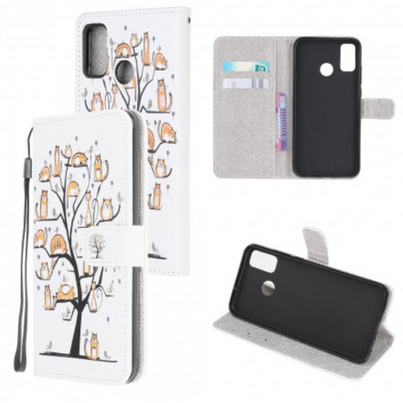 Lærdeksel Folio Deksel Moto G50 Mobildeksel Funky Cats Strappy