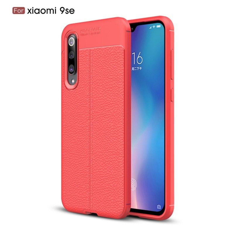 Deksel Xiaomi Mi 9 SE Svart Dobbeltlinjet Litchi-Skinneffekt