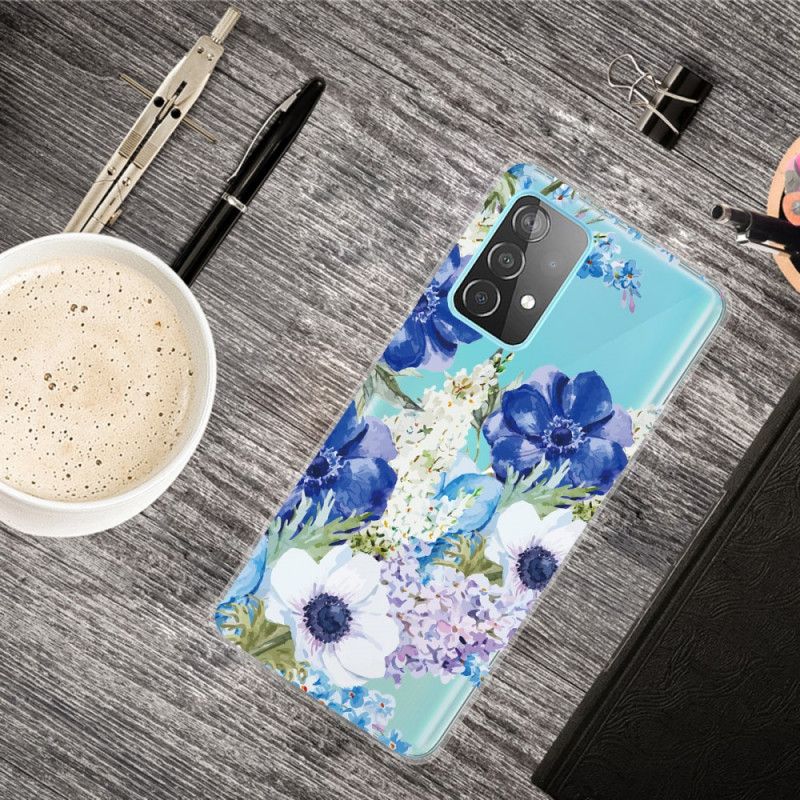 Deksel Samsung Galaxy A32 5G Akvarellblå Blomster