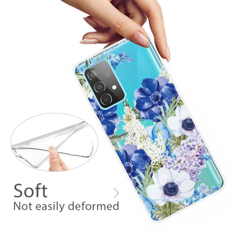 Deksel Samsung Galaxy A32 5G Akvarellblå Blomster