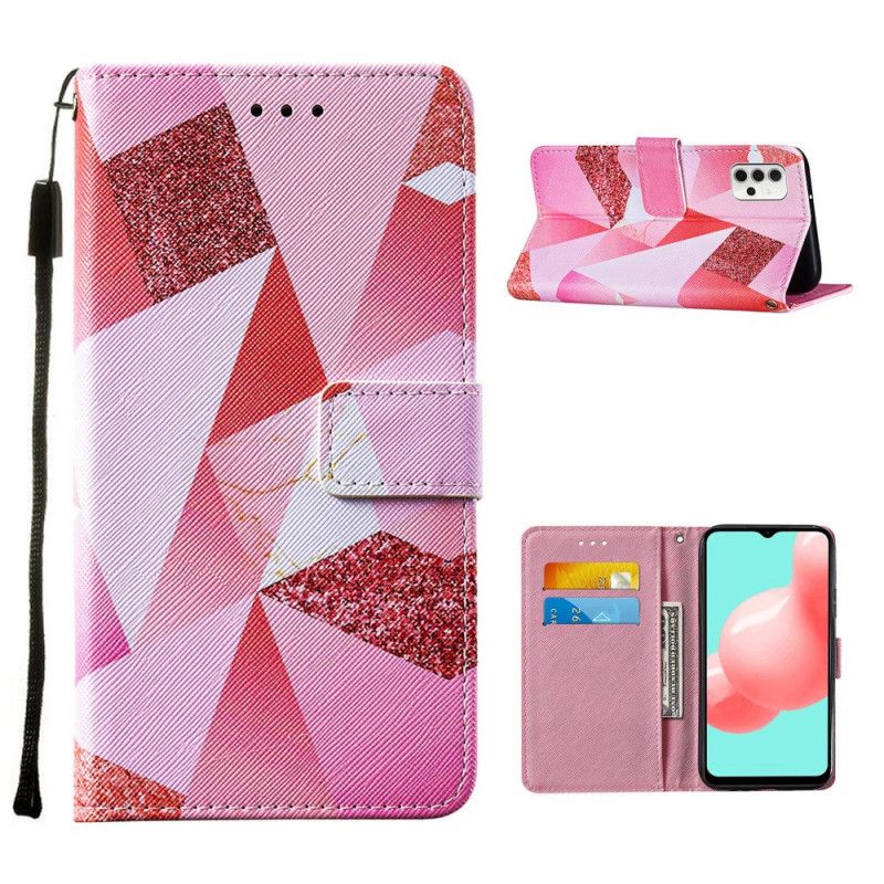 Folio Deksel Samsung Galaxy A32 5G Magenta Trekanter Og Glitter