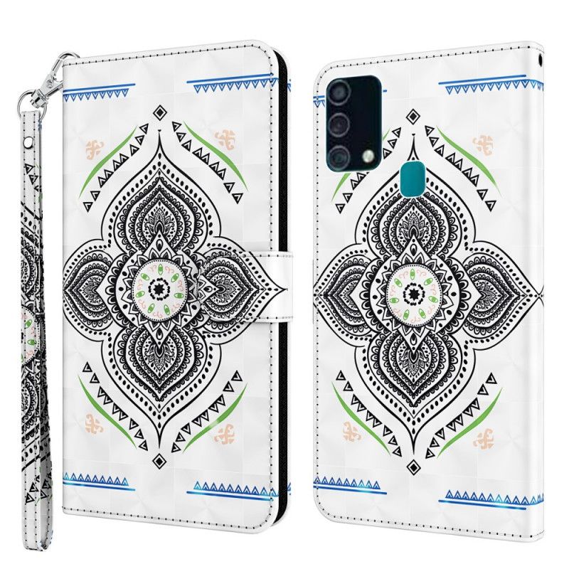 Lærdeksel Folio Deksel Samsung Galaxy A32 5G Lys Flekker Mandala Med Stropp