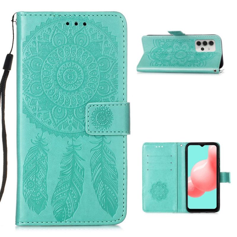 Lærdeksel Folio Deksel Samsung Galaxy A32 5G Svart Mobildeksel Dreamcatcher-Trykk Og Tanga