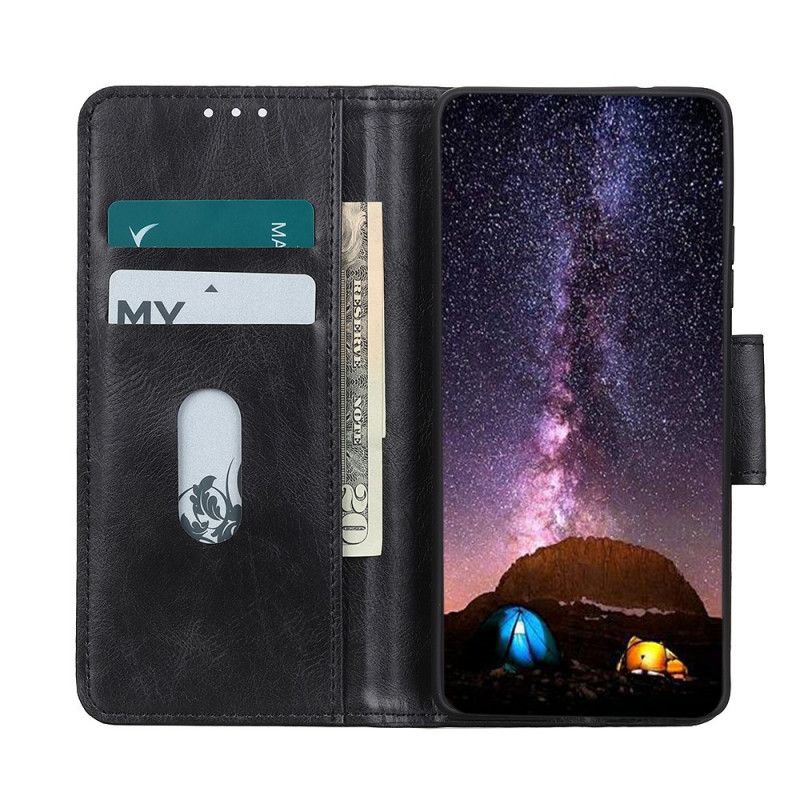 Lærdeksel Folio Deksel Samsung Galaxy A32 5G Svart Reversibel Lås I Skinneffekt