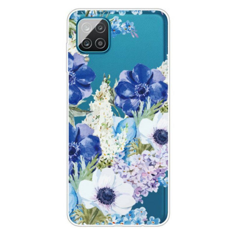 Deksel Til Samsung Galaxy M12 / A12 Sømløs Akvarell Blå Blomster