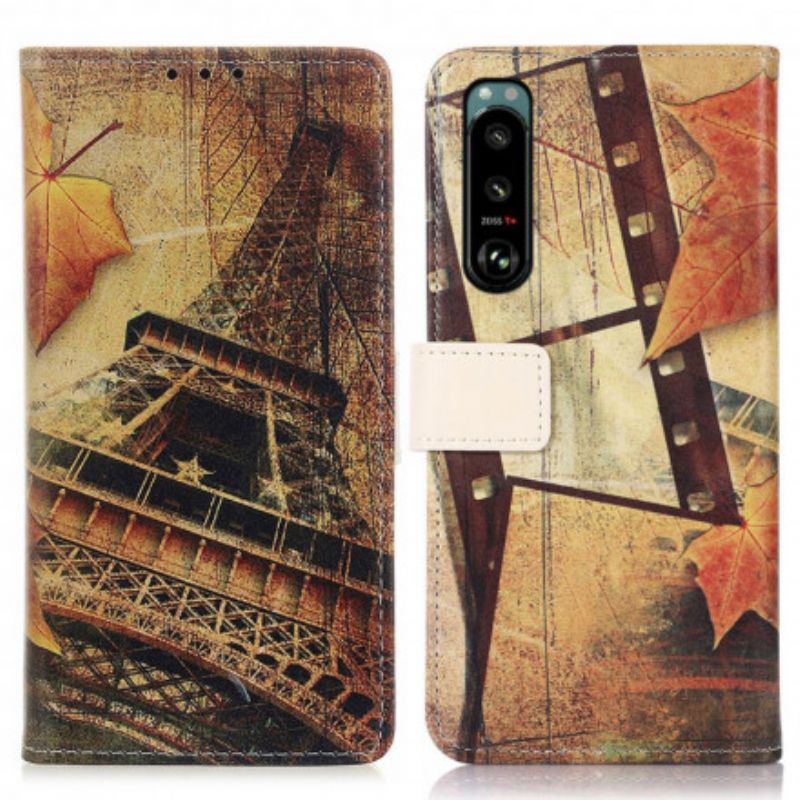 Folio Deksel Til Sony Xperia 5 Iii Eiffeltårnet Om Høsten