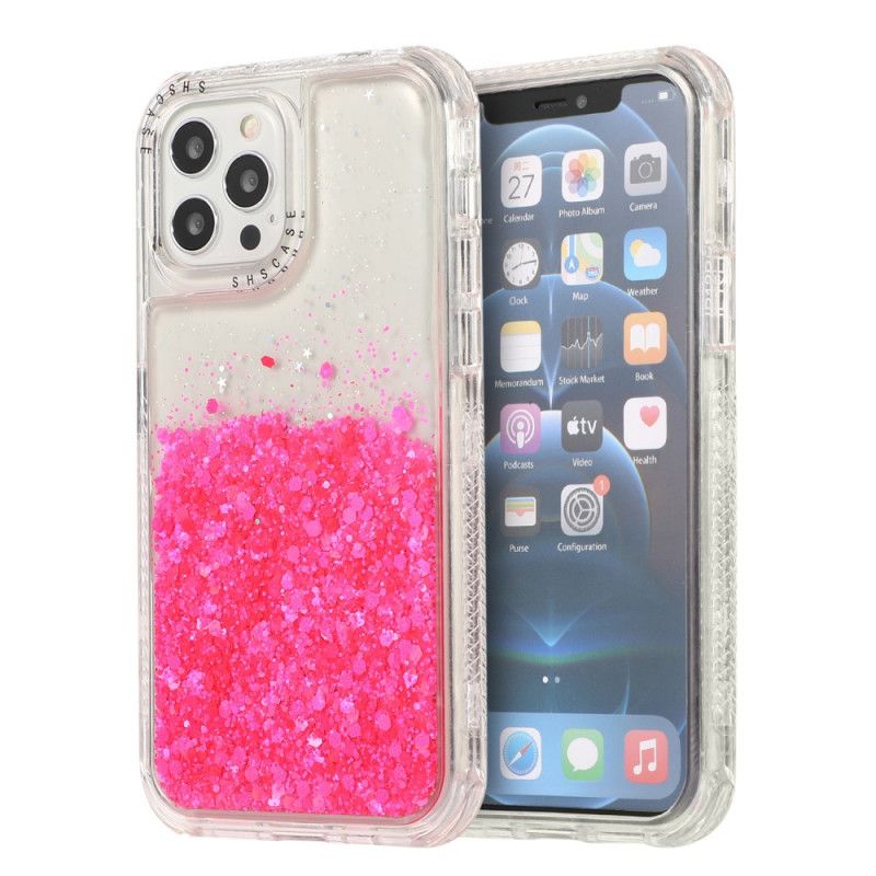 Deksel for iPhone 12 / 12 Pro Magenta Glitterpulver