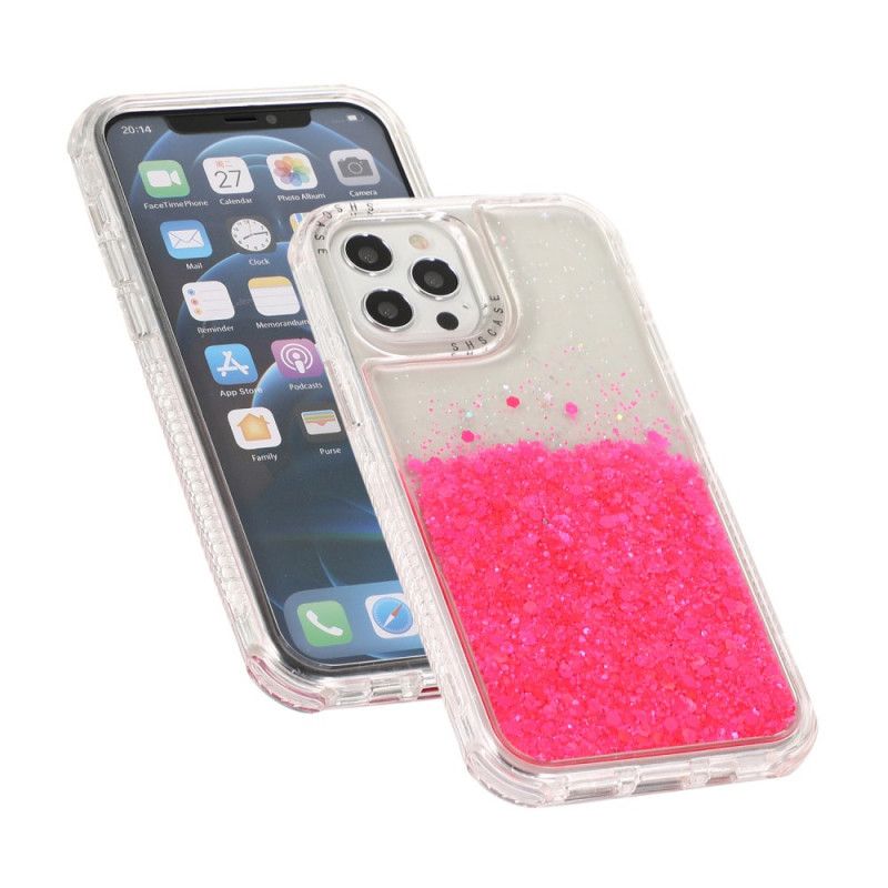 Deksel for iPhone 12 / 12 Pro Magenta Glitterpulver