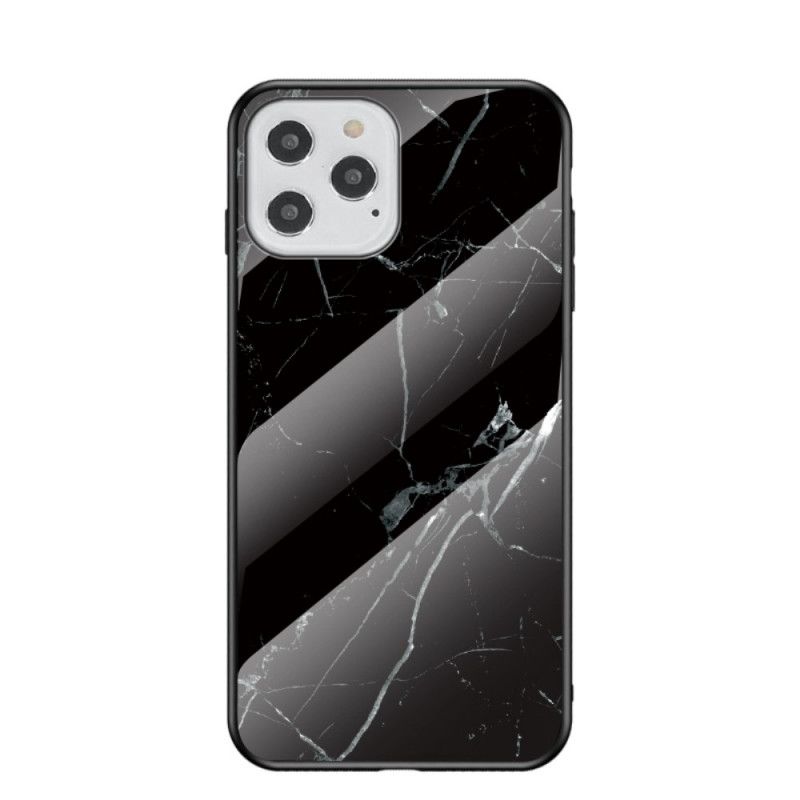 Deksel for iPhone 12 / 12 Pro Svart Marmorfarger Herdet Glass