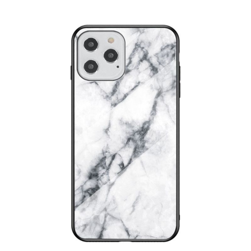 Deksel for iPhone 12 / 12 Pro Svart Marmorfarger Herdet Glass