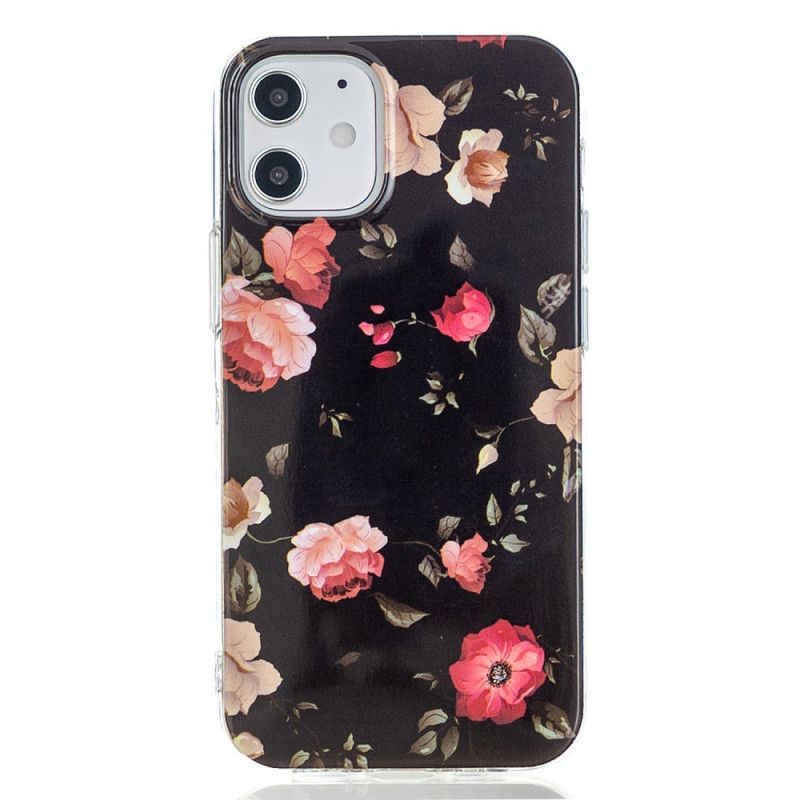 Deksel iPhone 12 / 12 Pro Svart Fluorescerende Blomsterserie