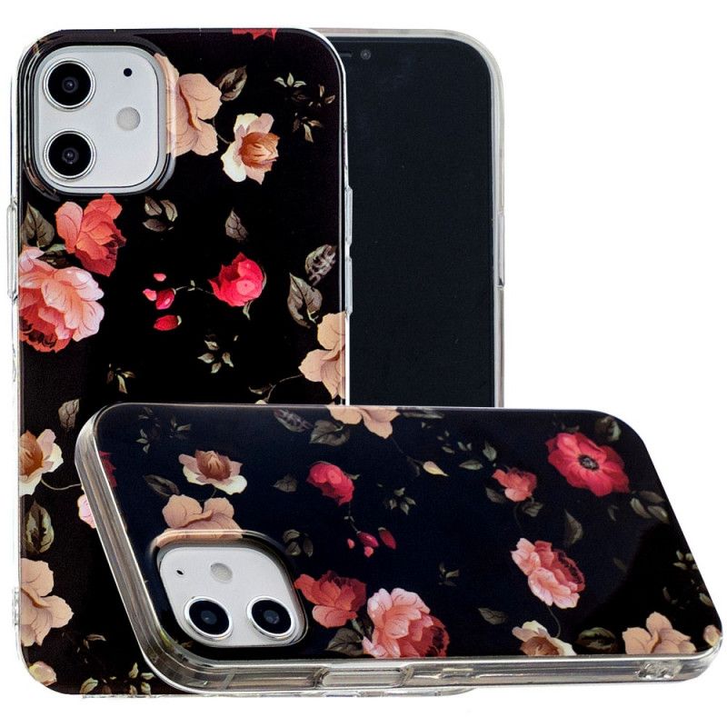 Deksel iPhone 12 / 12 Pro Svart Fluorescerende Blomsterserie