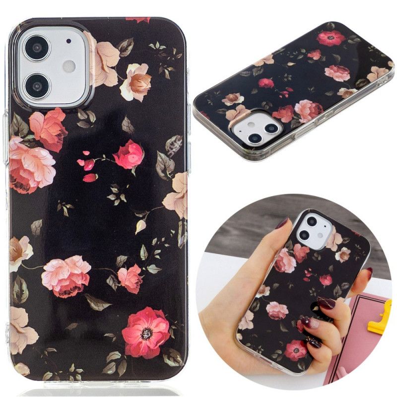 Deksel iPhone 12 / 12 Pro Svart Fluorescerende Blomsterserie