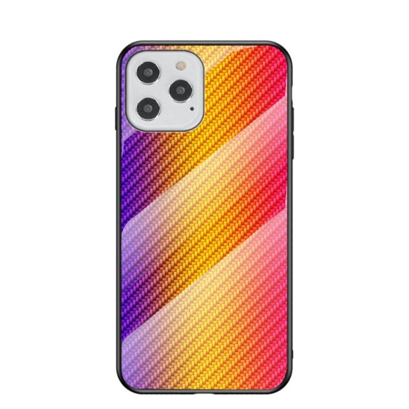 Deksel iPhone 12 / 12 Pro Svart Karbonfiber Herdet Glass