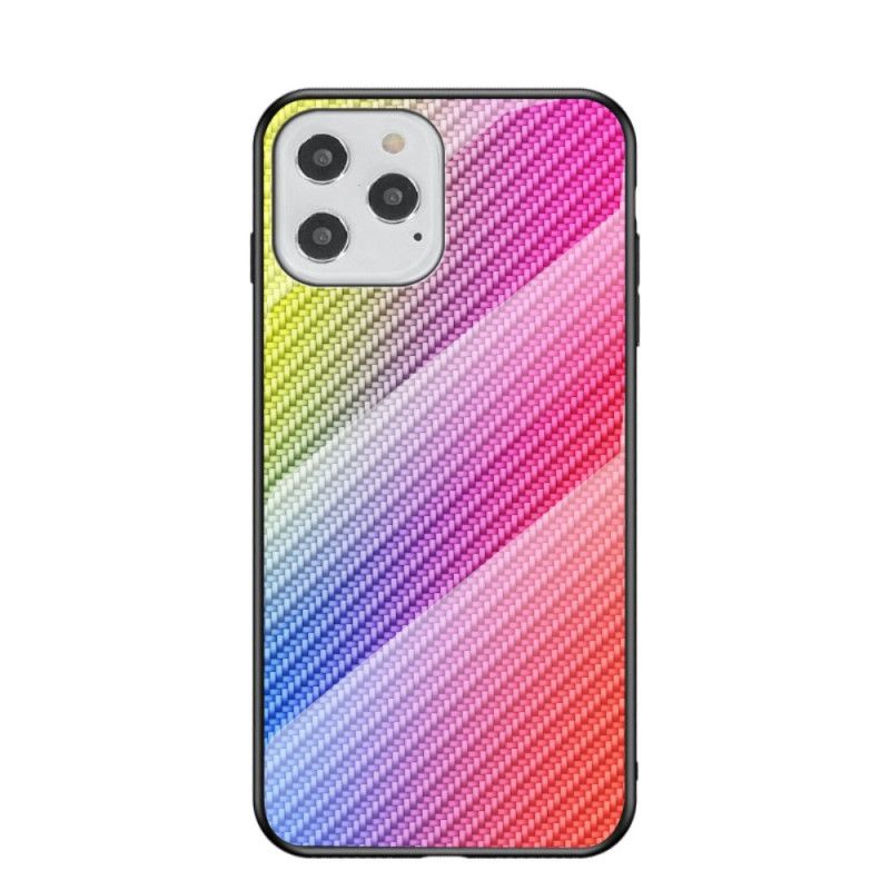 Deksel iPhone 12 / 12 Pro Svart Karbonfiber Herdet Glass