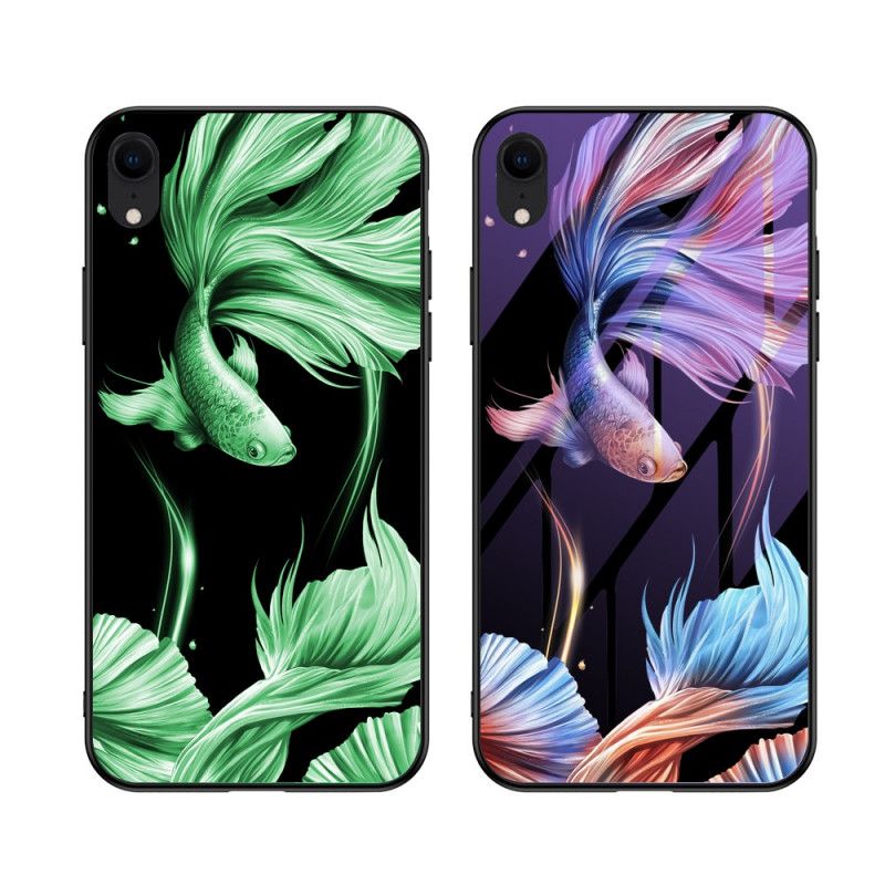 Deksel for iPhone XR Cyan Herdet Glass Med Fluorescerende Mønster