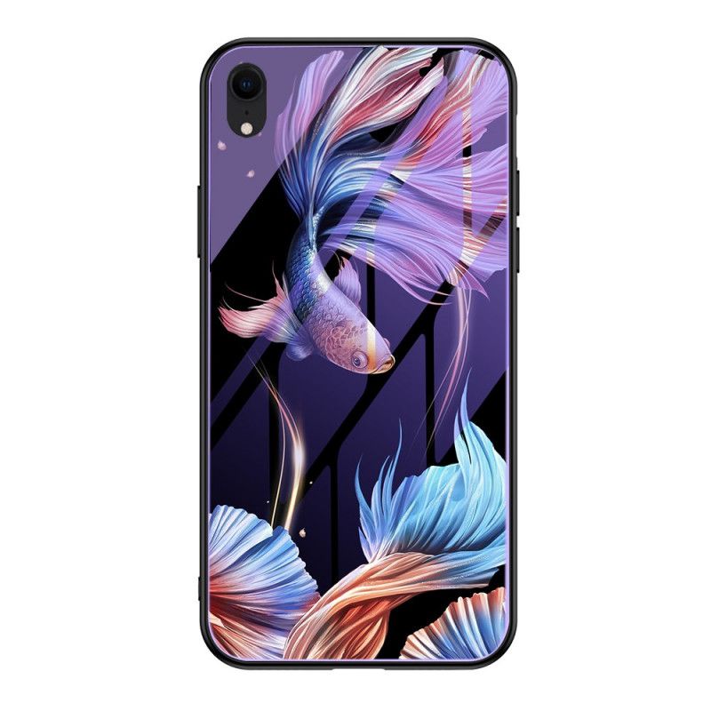 Deksel for iPhone XR Cyan Herdet Glass Med Fluorescerende Mønster