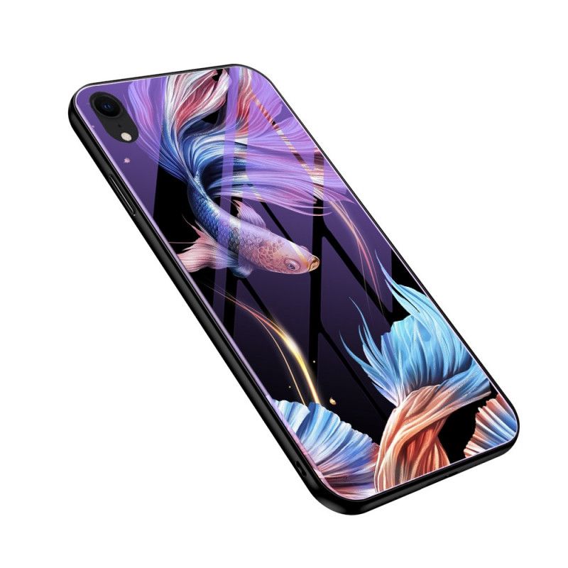 Deksel for iPhone XR Cyan Herdet Glass Med Fluorescerende Mønster