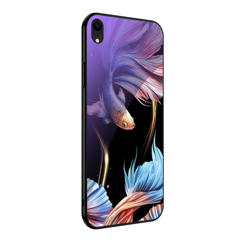 Deksel for iPhone XR Cyan Herdet Glass Med Fluorescerende Mønster