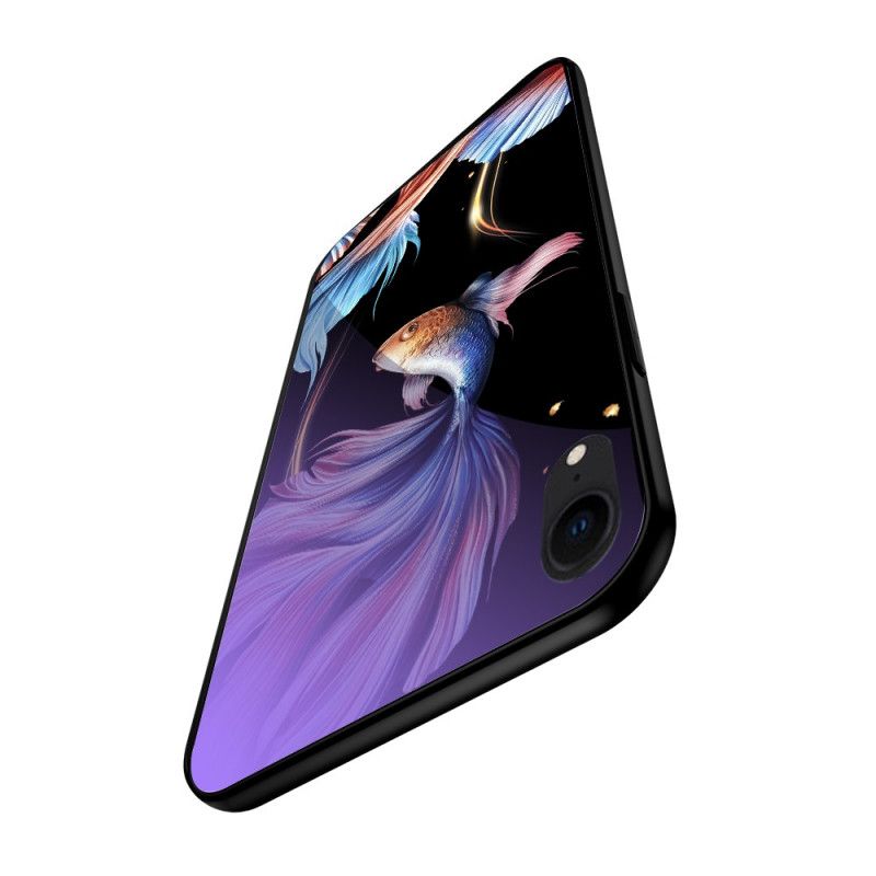 Deksel for iPhone XR Cyan Herdet Glass Med Fluorescerende Mønster