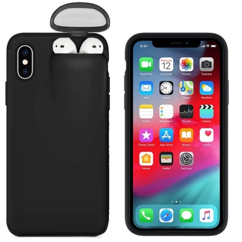 Deksel for iPhone XR Svart 2-I-1 Airpods-Sak