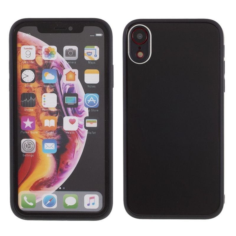 Deksel for iPhone XR Svart Glassrygg Og Silikonkant