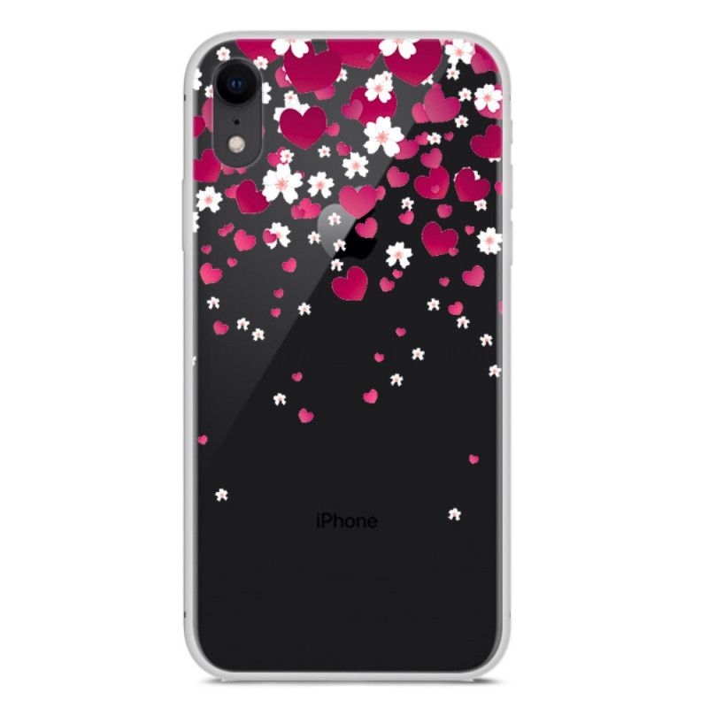 Deksel iPhone XR Hvit Mobildeksel Blomster Og Hjerter