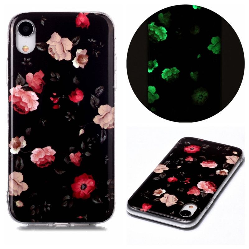 Deksel iPhone XR Svart Fluorescerende Blomsterserie