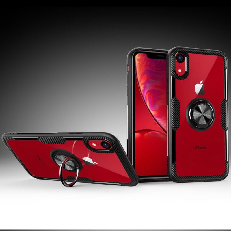 Deksel iPhone XR Svart Herdet Glass Med Ringstøtte Beskyttelse