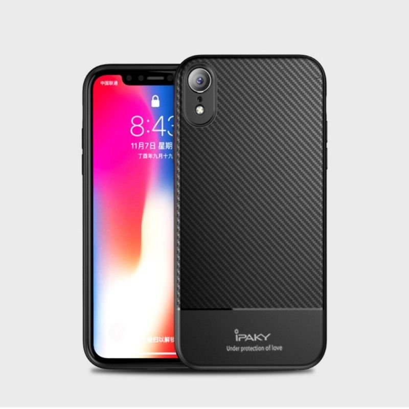 Deksel iPhone XR Svart Ipaky Karbonfiber Anti-fall