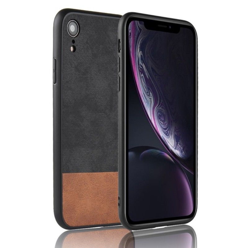 Deksel iPhone XR Svart Tofarget Lærimitasjon